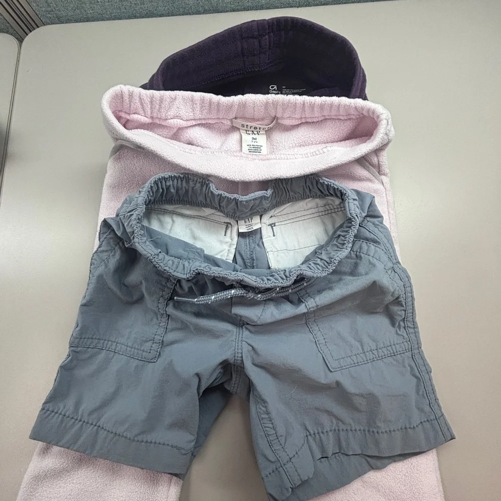 Set of Three 3T GAP Bottoms (1 Purple GapFit, 1 Pink Fleece, 1 Gray Short)